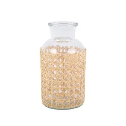 Vase en Verre et Cannage Naturel 20 x 10 cm