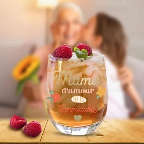 Verre à eau "Mamie d'Amour, tu es formidable" - Collection Mamie Chérie
