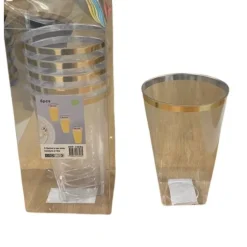 6 verres à eau en plastique avec bordure dorée - 270 ml
