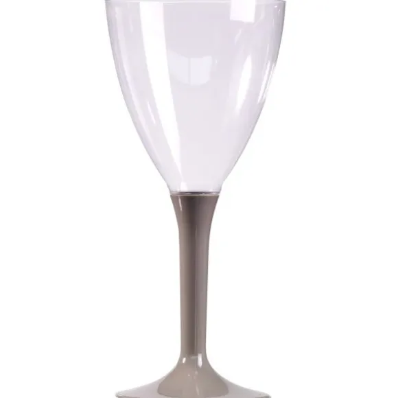 10 Verres à Vin Plastique Pied Gris
